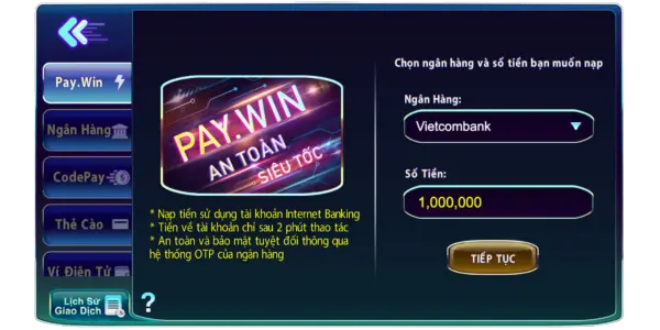 Cách nạp tiền 789club đơn giản, nhanh chóng 1 Nạp qua Paywin - Nạp trực tiếp qua cổng thanh toán ngân hàng